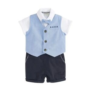 BAKER by Ted Baker Baby Boys Blue Vest Set Shirt Bowtie Shorts 18-24 Months‎